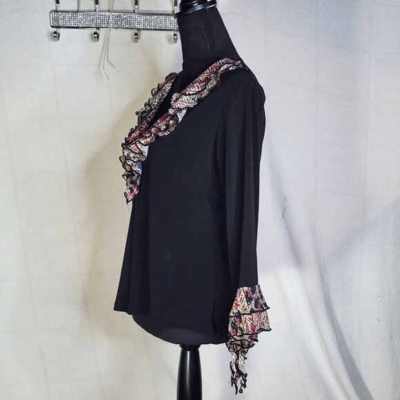 Jaipur Y2K Black Maroon Black Tan Animal Print Ruffle Neck Sequin LS Top Size XL - Picture 9 of 16